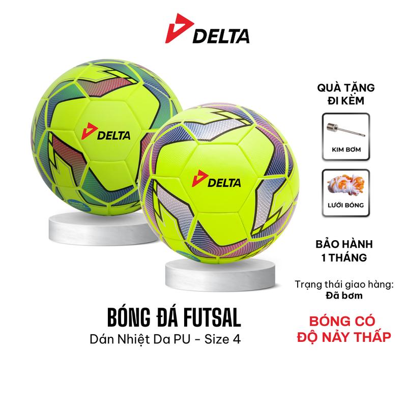  Bóng Đá DELTA FUTSAL Semi 4D Size 4 Dán Ép Nhiệt Da PU Nhám Sân 5 Cỏ Nhân Tạo Trong Nhà DELTAFU02 