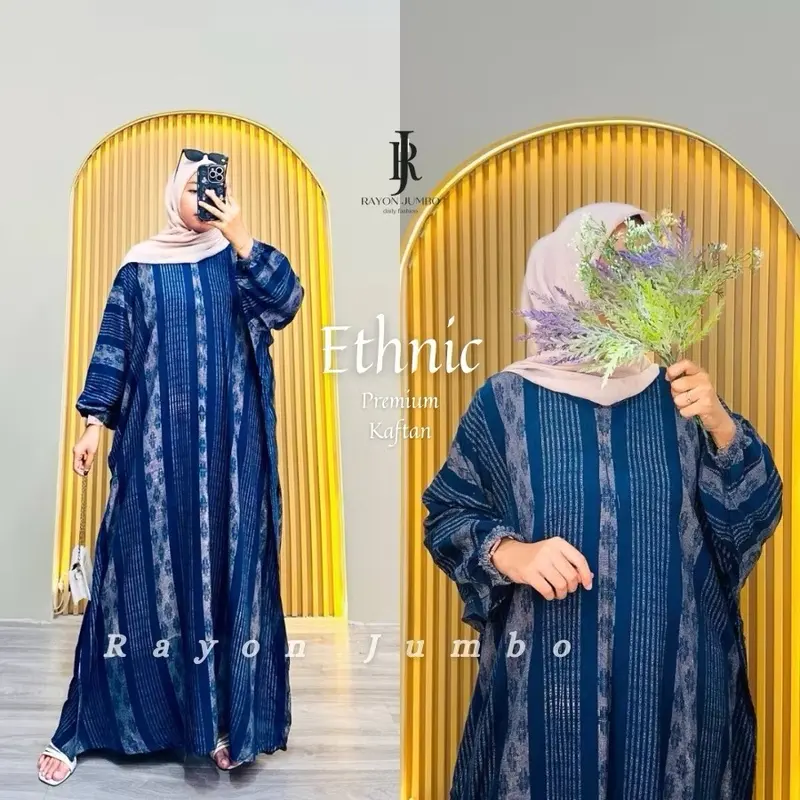 Ethnik Home Dress Kaftan By Sekata Batik Baju Muslimah Wanita Jumbo Gamis Kaftan Rayon Premium 4