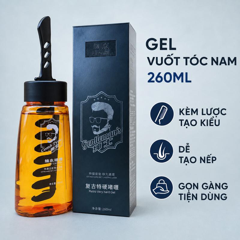 Gel Vuốt Tóc Nam Kèm Lược Cao Cấp Chai 260ml