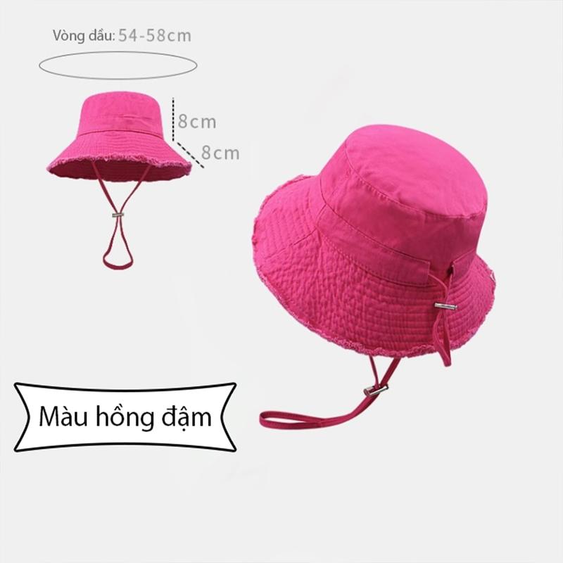Mũ Bucket Trơn Vành rộng viền Tua Rua kèm dây Chống nắng Form Unisex Nam Nữ