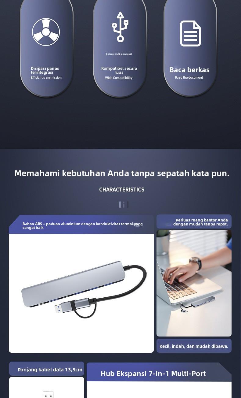 Hub 7-in-1 USB Type C USB 3.0 & 2.0 Kecepatan Maksimum 5Gbps untuk PC Laptop Telefon dan Tablet Computer Card Hub 7-in-1 USB Type C USB 3.0 & 2.0 Kecepatan Maksimum 5Gbps untuk PC Laptop Telefon dan Tablet Computer Card