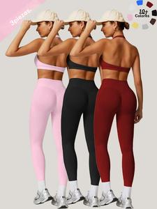 Conjunto de yoga de dos piezas para mujer, liso, de secado rápido y cómodo, sin costuras, para ejercicio de gimnasio y running, ropa deportiva de otoño invierno, estilo por encima del tobillo