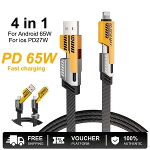 Kabel Data 4 in 1 Cepat Penuh 65W Fast Type C Charger Micro Lightning Kabel Panjang untuk Android & iOS PD27W-MAX murah