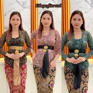 Kebaya Gliter Cord Lengan Panjang & Lonceng Bahan Brokat Cord Glossy Rekomend Furing Ukuran SL-XXL Atasan Wisuda Kebaya Bali Wanita Murah Kutubatu