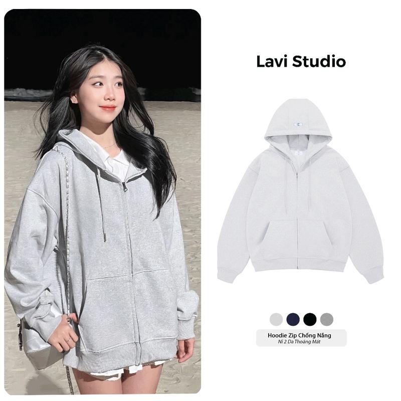 Áo Hoodie Zip Trơn Vải 2 Da Chống Nắng Tốt Form Rộng Nam Nữ Local Brand Lavi Studio