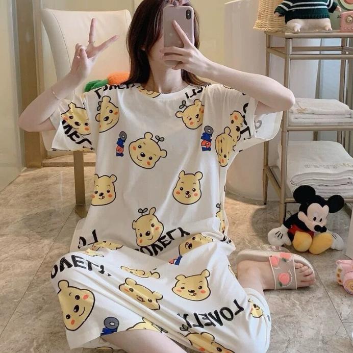 Baju Tidur Wanita Daster Dewasa Motif Gaun Malam Piyama Kaos Fashion Perempuan Remaja Murah Kekinian Lengan Pendek 6