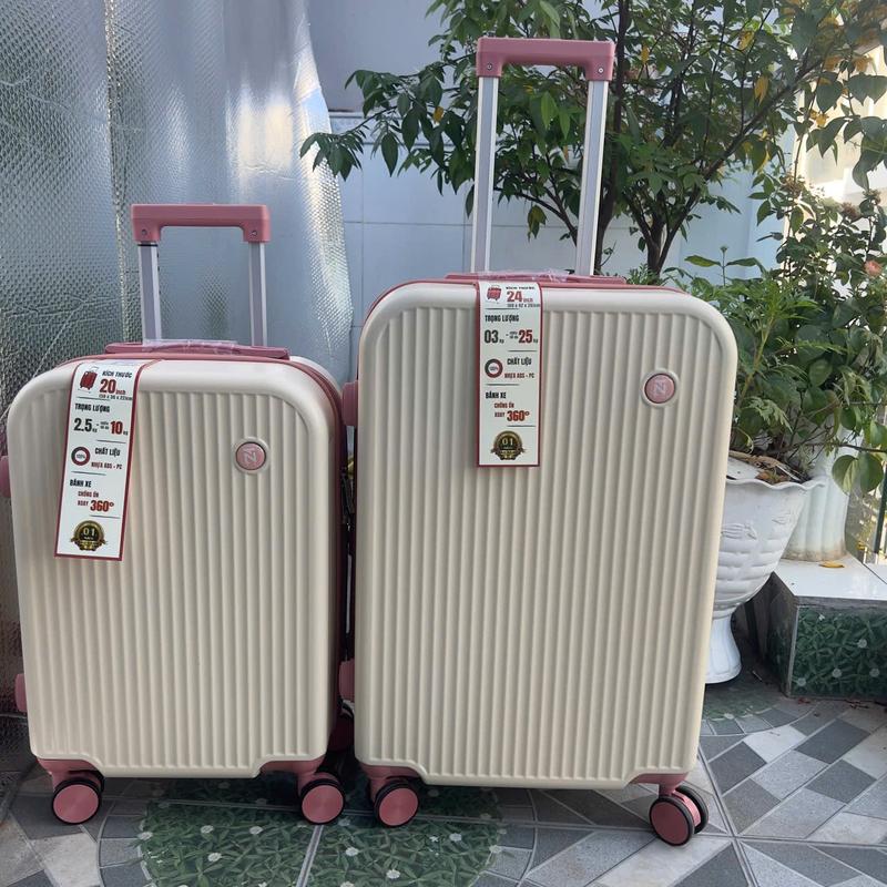 Vali du lịch size 20/24 góc tròn KEM PHỐI HỒNG trendy dễ thương