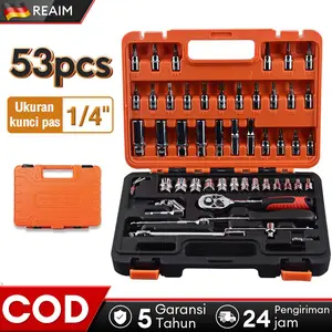 REAIM 53 pcs Socket Wrench Pas Socket Set (1/4 ") Car Repair Tool Kunci Sok Set Full Lengkap Socket Tool
