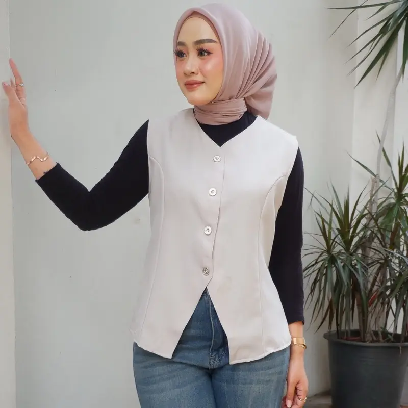 DWI- VEST Semiwol Anti Kusut_ Atasan Wanita Terbaru Baju Hitam Rompi Casual Korean