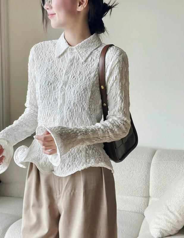 Áo Sơ Mi Dáng Vừa Chất Liệu Xốp, Áo Somi Kiểu Uốn Sóng Điệu Đà Miho House