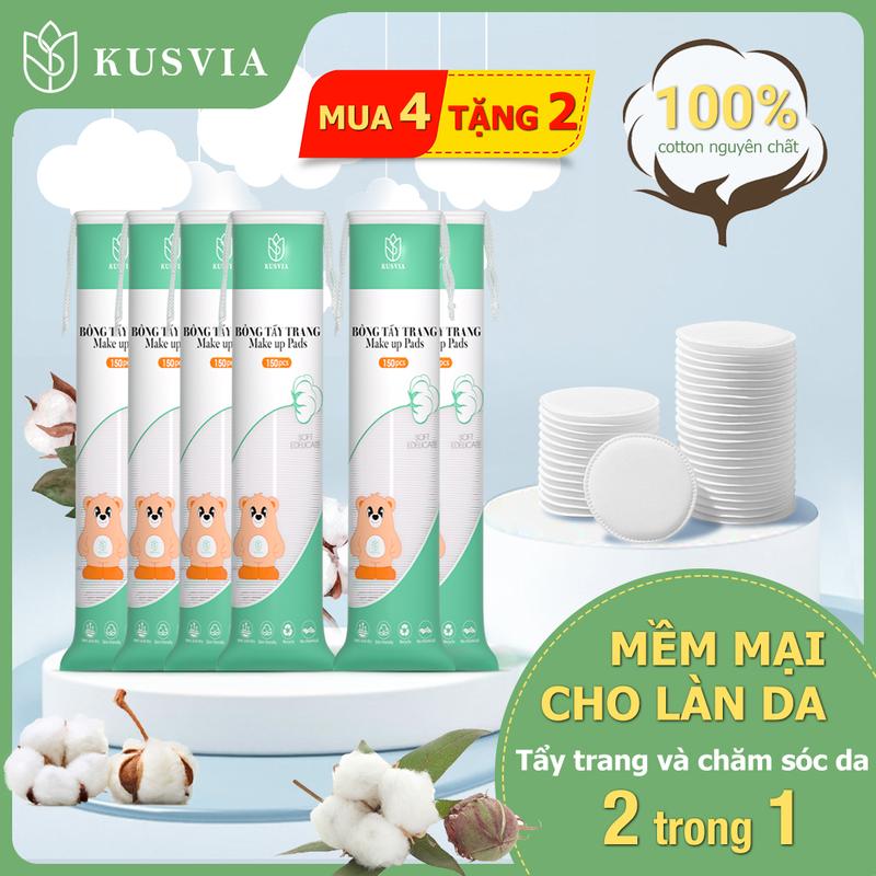 Kusvia Combo Bông Tẩy Trang 150 Miếng/Gói Mềm Mịn 100% Cotton Tự Nhiên Không Xơ Bông Thấm Hút Tốt Dùng Dùng Đắp Lotion Mask, Tẩy Trang Chuyên Dụng Cho Da Nhạy Cảm Bộ Mỹ Phẩm BTT Chính Hãng