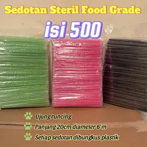 isi 500 Sedotan Plastik Steril Runcing 20cm 6mm Hitam Warna Hijau putih oranye kuning Pink Food Grade Minuman Teh Gelas Cup