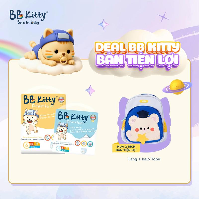 [ DEAL MỞ BÁN PHIÊN BẢN TIỆN LỢI ] [ TẶNG 01 BALO TOBE ĐI HỌC ] Khi Mua 02 Bịch Bỉm BB KITTY bản tiện lợi mềm mịn thấm hút cho bé
