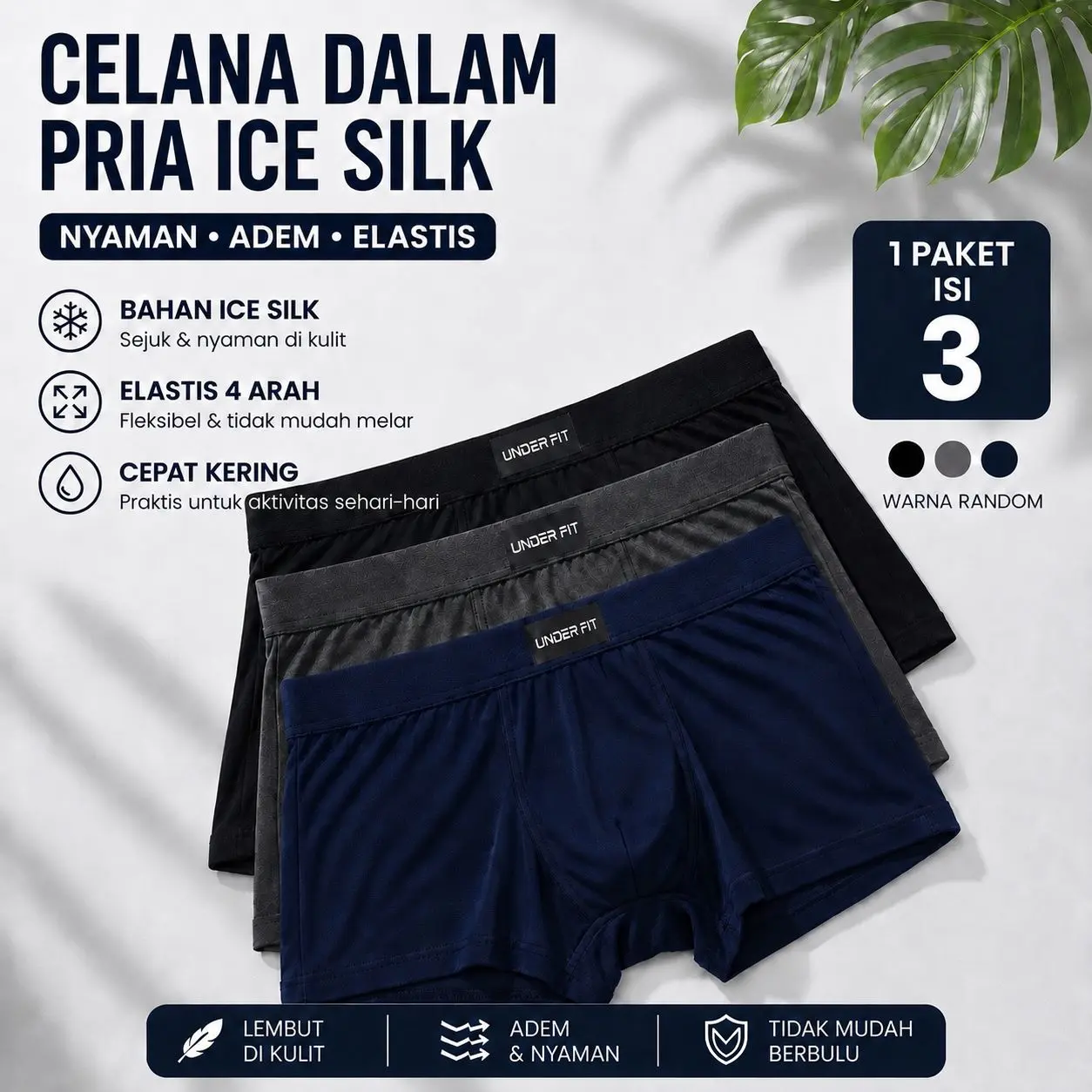 BAYAR DITEMAPAT 3 PCS CELANA  PENDEK COWOK DEWASA BOXER MENS UNDERMEAR SPORT SEAMLESS KATUN KARET    >  >  POLOS Pria Nyaman