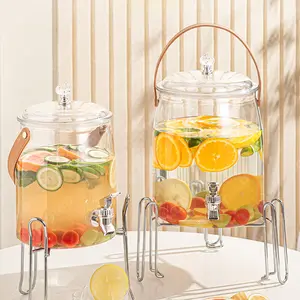 1.8L-6L Dispenser Air Kaca Ember Tertutup Transparan Rumah Tangga Food Grade, Kendi Air Panas & Dingin, Ember Jus Dengan Gagang Tarik Ketel / Peminum / Ketel / Peminum Plastik