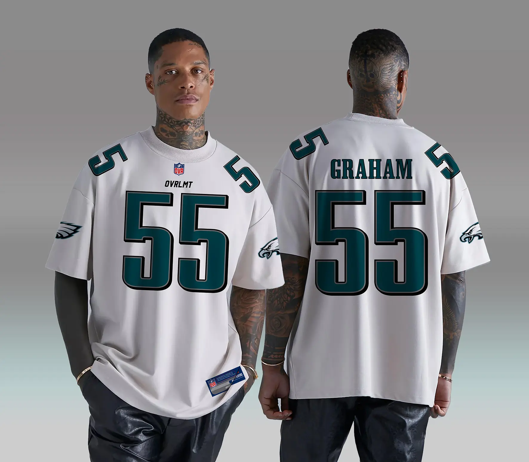 TSHIRT KAOS AMERICAN FOOTBALL | OVERLIMIT | KAOS ANGKA COWOK | TSHIRT OVERSIZE KING ABDI | STREETWEAR | 55 |EAGLES PUTIH