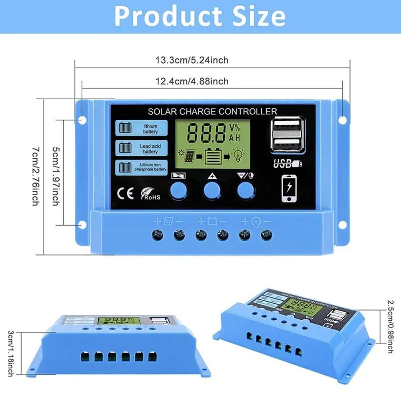 Product Introduction of Solar Controller 12V/24V 30A 20A 10A Solar Regulator PWM Battery Charger LCD Display Dual USB 5V Output Metal Adjustable Metal Adjustable 43