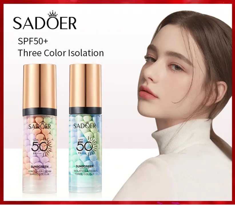 SADOER TRICOLOUR SUNSCREEN SPF 50 ISOLATION, WATERPROOF CAN BE USED AS PRIMER, CONCEALS, PROTECTS AGAINST SUN DAMAGE Facial Skincare