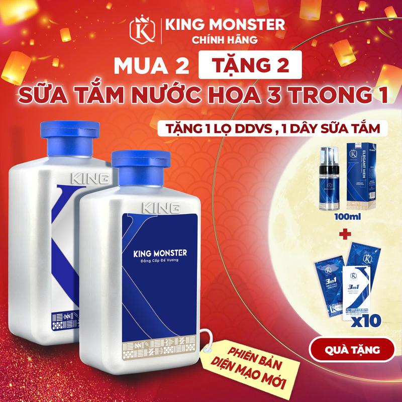 Mua 2 chai Tặng 2 quà Dầu gội Sữa tắm rửa mặt 3in1 hương nước hoa KingMonster 350ml tặng 1 ddvs100ml 1 dây 10 gói