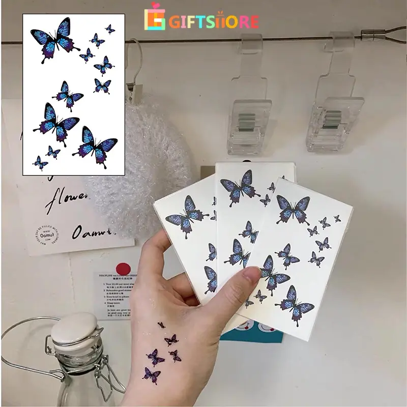 1PCS Sementara Ikan Biru Pola Kupu-kupu Stiker Tato Tahan Air