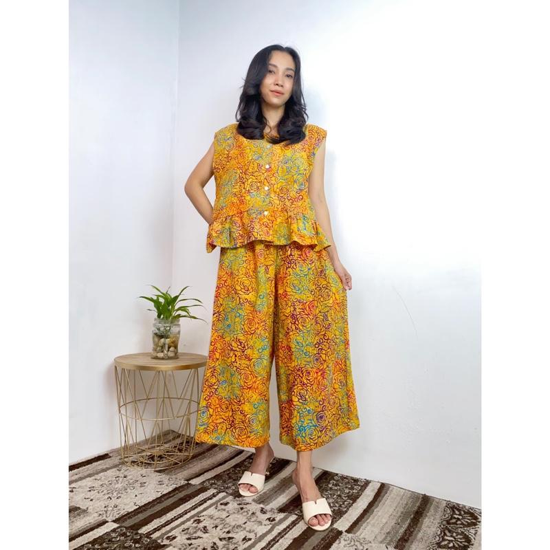 Product Introduction of MEYDEND - One Set Sarimaya Setelan Batik Cap Rayon Premium Busui Friendly Kulot 7/8 Lengan Kutungan 34