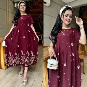 Dres Fuji Jumbo Lengan Pendek Santai Busui kancing Bahan Rayon Bisa Untuk Ibu Hamil Menyusui Viral dengan Motif Bunga Tulip Wanita rayon