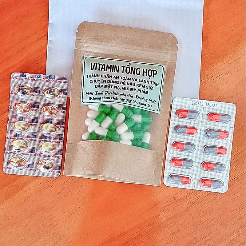   1 Bộ  nguyên liệu để nấu kem sữa   60v vitamin tổng hợp 10v vitamin E ,10v vitamin C tờ hd   đắp mặt nạ làm kem dưỡng da 