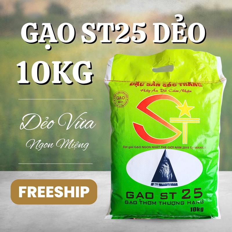  Gạo ST25 chuẩn Dẻo Mềm Vừa 10kg Đặc Sản Sóc Trăng - Dẻo Mềm Không Nở Ngon Cơm - Food 