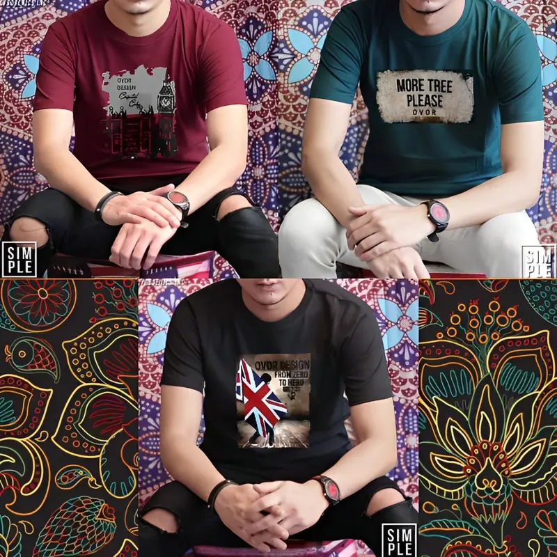 Kaos distro 3pcs Kaos pria dewasa Kaos oblong Lengan pendek Bahan katun 1
