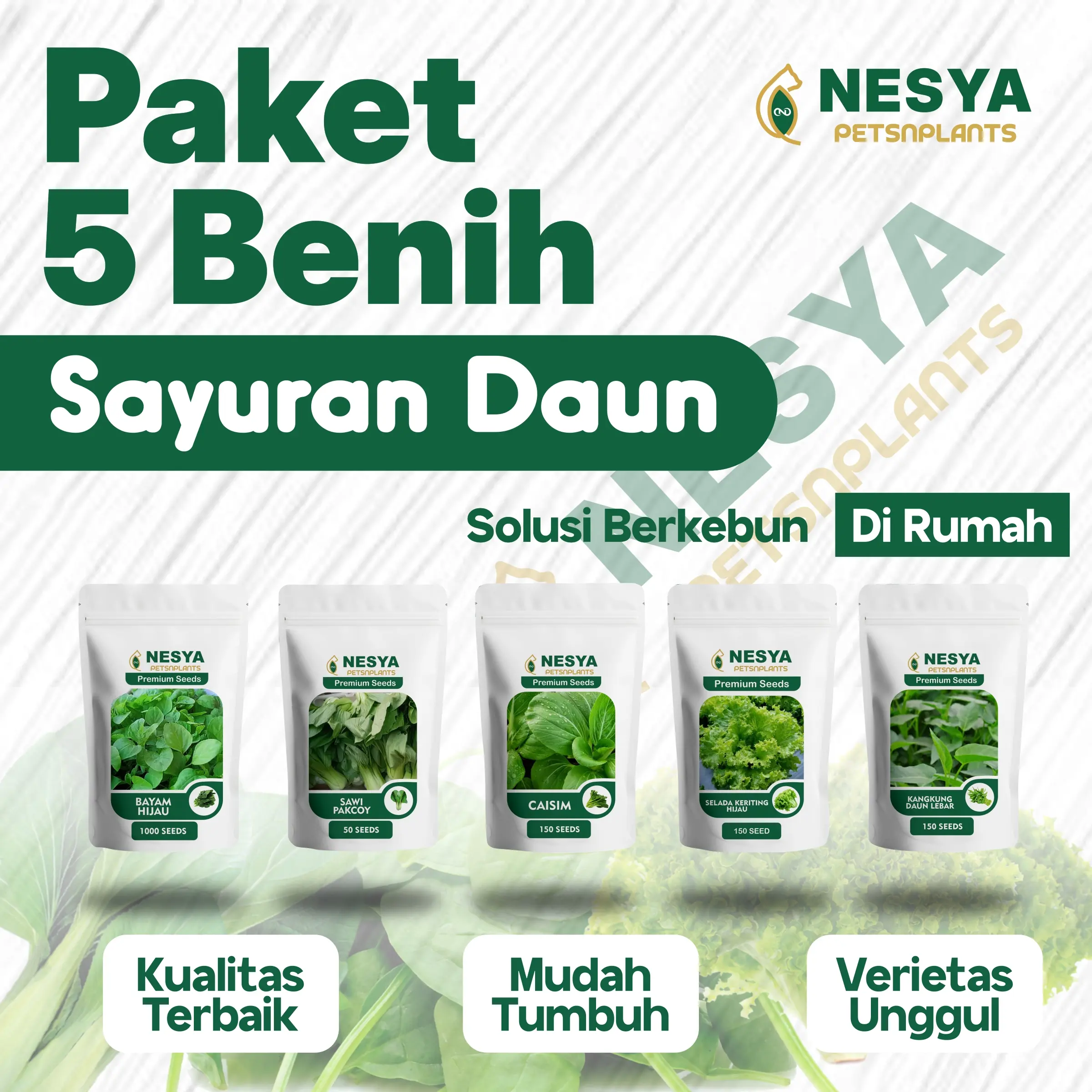 Paket Benih Bibit Sayur Sayuran Daun Benih Kangkung Caisim Bayam Hijau Sawi Pakcoy Selada Hijau - Benih Sayur