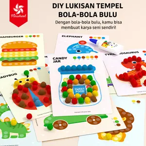 Pinwheel Fur Ball Sticking Art Mainan Edukasi Anak PomPom DIY sticker dot paper set Creative Craft Materials for Children Gambar Menempel Stiker Edukasi