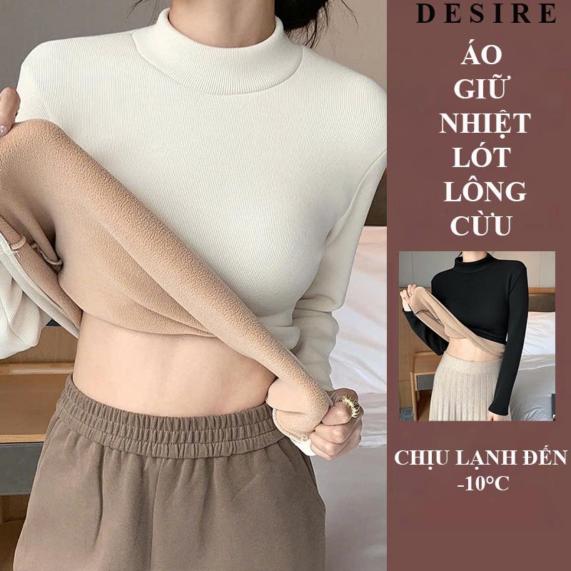Áo cổ lọ giữ nhiệt nữ chất Nhung len tăm lót lông cừu dày mùa đông ấm áp Women winter warm DESIRE H331