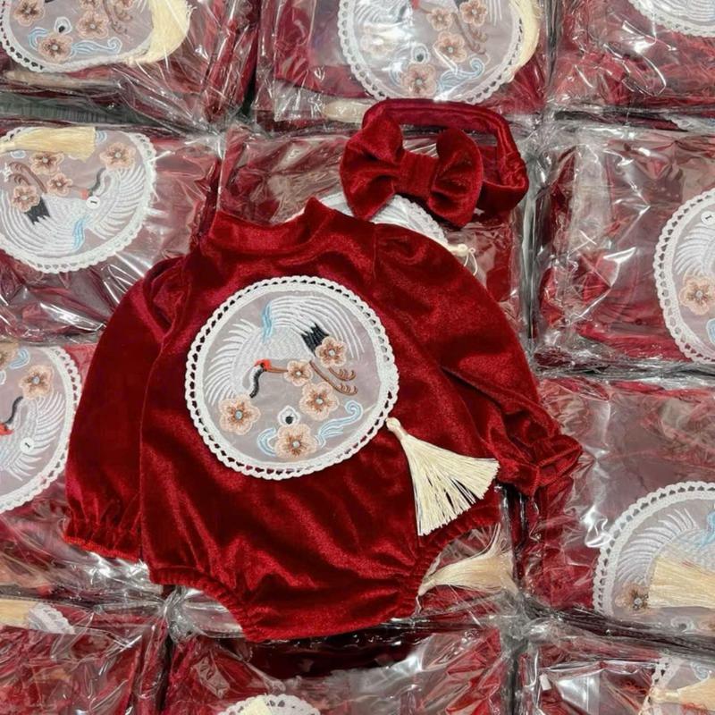 T.Huyền Body Nhung Đỏ Cách Tân Cho Bé Gái 3-9 Kg Body Mặc Tết 
