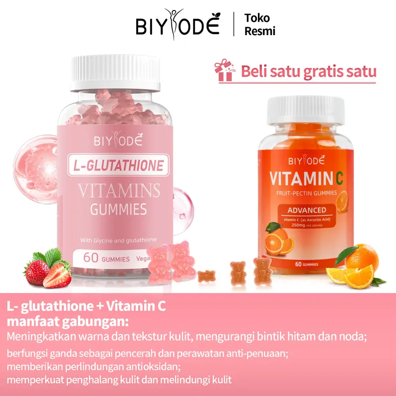 manfaat l glutathione BOYIDE】【HALAL】【 FDA】 Permen Gummy L-Glutathione & Vitamin C 60 pcs - Mencerahkan Kulit Alami, Anti-Polaan, Halal & FDA, Rasa Stroberi Segar - Memutihkan - Shop Cortisone Shots for Plantar Size:1kg anti-aging-peptides