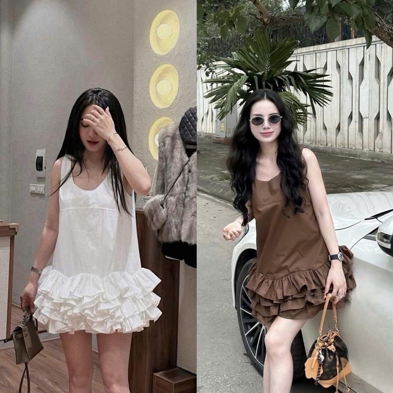  Váy babydoll 2 dây tầng bèo bồng bềnh  kèm quần bảo hộ  Đầm nữ dáng suông bèo nhún tầng năng động V219 HANHAN 