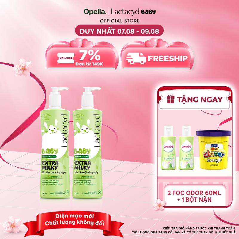 Bộ 2 chai Sữa Tắm Gội Trẻ Em Lactacyd Baby Extra Milky Làm Sạch Dịu Nhẹ và Dưỡng Ẩm Vượt Trội 500ml/chai Cho Bé