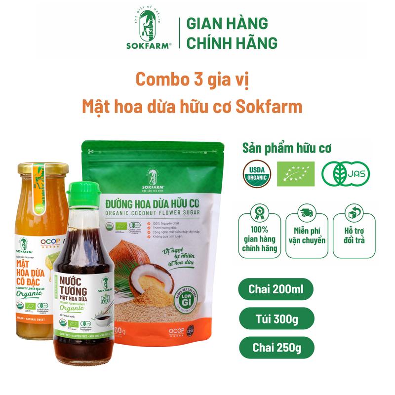  Combo Gia Vị Mật Hoa Dừa Hữu Cơ Sokfarm – Nước Tương Mật Cô Đặc & Đường| Dùng Bộ 3 Gia Vị Nấu Ăn Ngon Lành Mạnh Tiện Lợi & Tiết Kiệm 