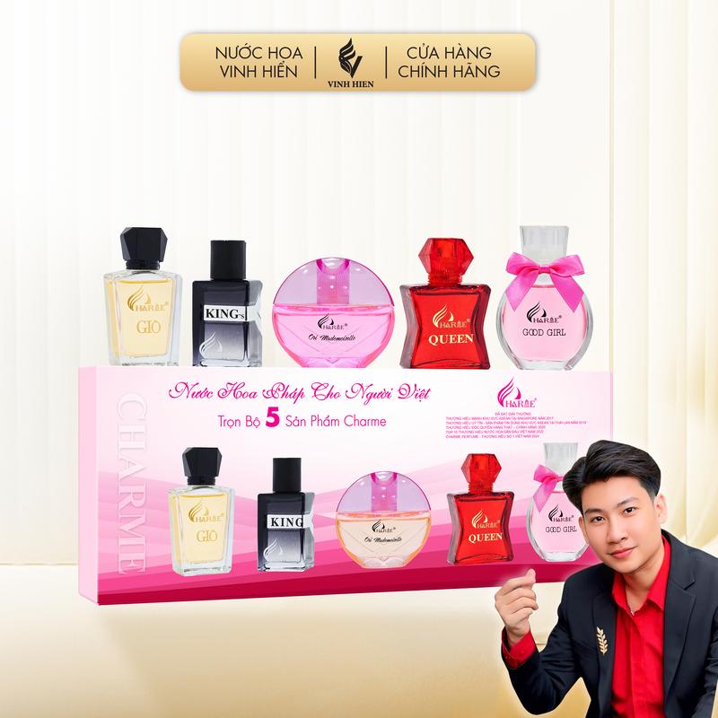 Trọn Bộ 5 Chai Nước Hoa CHARME 10ML KING - GIÒ - QUEEN - GOOD GIRL - ORI  ( Dạng Chấm gồm 2 mùi nam - 3 mùi nữ ) Cosmetic Women Xịt Thơm - H R V E
