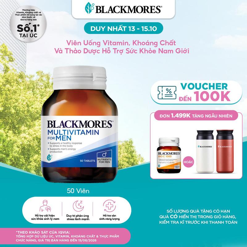 [FS] Vitamin Tổng Hợp Hỗ Trợ Sức Khỏe Nam Giới BLACKMORES Multivitamin For Men Lọ 50 Viên.
