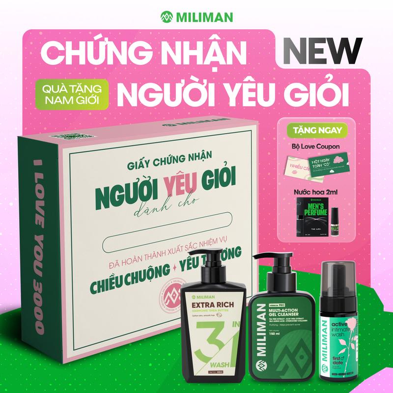 Box Quà Tặng Người Yêu Giỏi miliLOVE | Quà Tặng Nam Giới Gồm Sữa Tắm Hỗ Trợ Ngăn Mùi, Gel Rửa Mặt, Bọt Vệ Sinh Nam | Tặng Hộp Quà Ý Nghĩa + Bộ 20 Love Coupons, Quà Tặng Bạn Trai, Quà Tặng Chồng