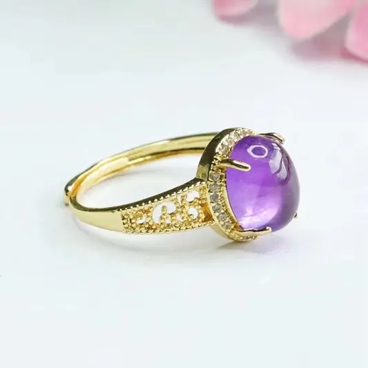 LIVE Luxebless - Arunika Amethyst Ring Cincin Batu Alam Asli Kecubung Ungu Muda Gemstone Giok Elegan Lapis Emas 18K Gold Hadiah