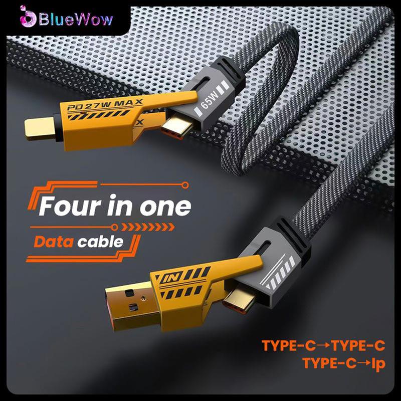 Cáp dữ liệu sạc siêu nhanh Bluewow 4 trong 1 Cáp bện hợp kim kẽm hai đến hai Chiều dài 2M 1M