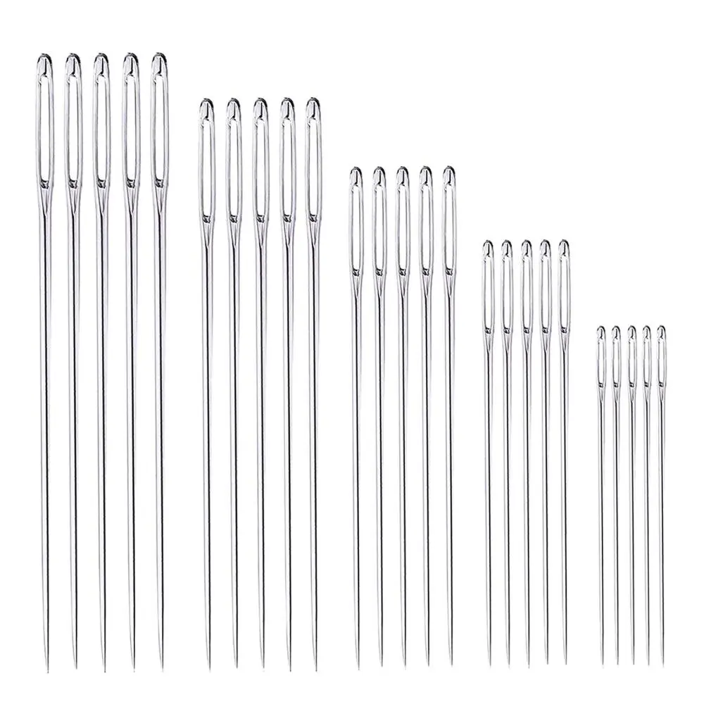 25PCS Large Eye Sewing Needles, Mixed Size Sewing Sharp Needles, Leather Needle Embroidery Thread Needle, Stainless Steel Yarn Knitting Needles