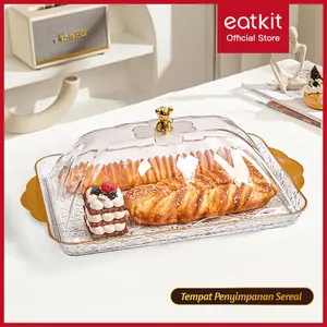 Eatkit 1 Set Baki Emas Mewah Baki Gagang Emas Beruang Baki Transparan Wadah Perhiasan Buah Camilan Bulat Dekorasi Cantik Perawatan Rumah Salon Kecantikan Tatakan Kue Dapur Sederhana Tatakan Peralatan Dapur nampan estetik mewah Kitchenware