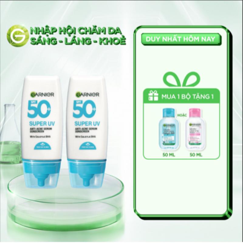 [MUA 1 TẶNG 1 QUÀ] Bộ 2 Kem Chống Nắng Phổ Rộng  & Hỗ Trợ Giảm Mụn SPF 50+PA++++ Garnier Super Uv Anti-Acne Serum Sunscreen 30mlX2