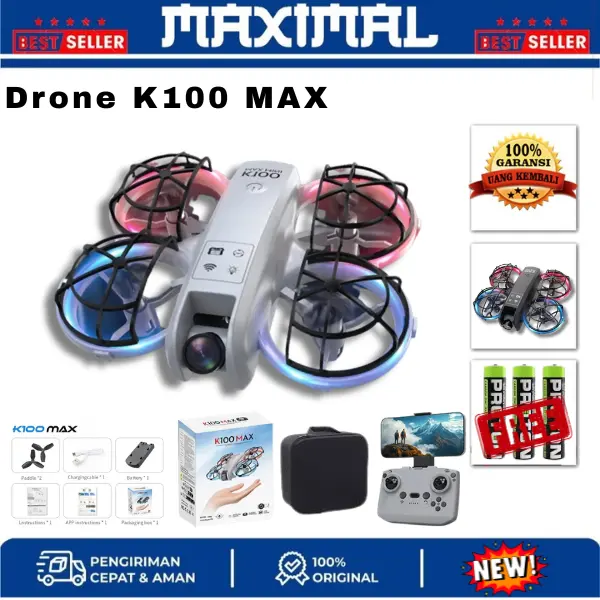 New Drone K100 MAX WIFI NEO FPV Camera HD Anti Tabrak Vs GT3 Mini Brushless Optical Flow FPV Camera HD  Flip Anti Nabrak