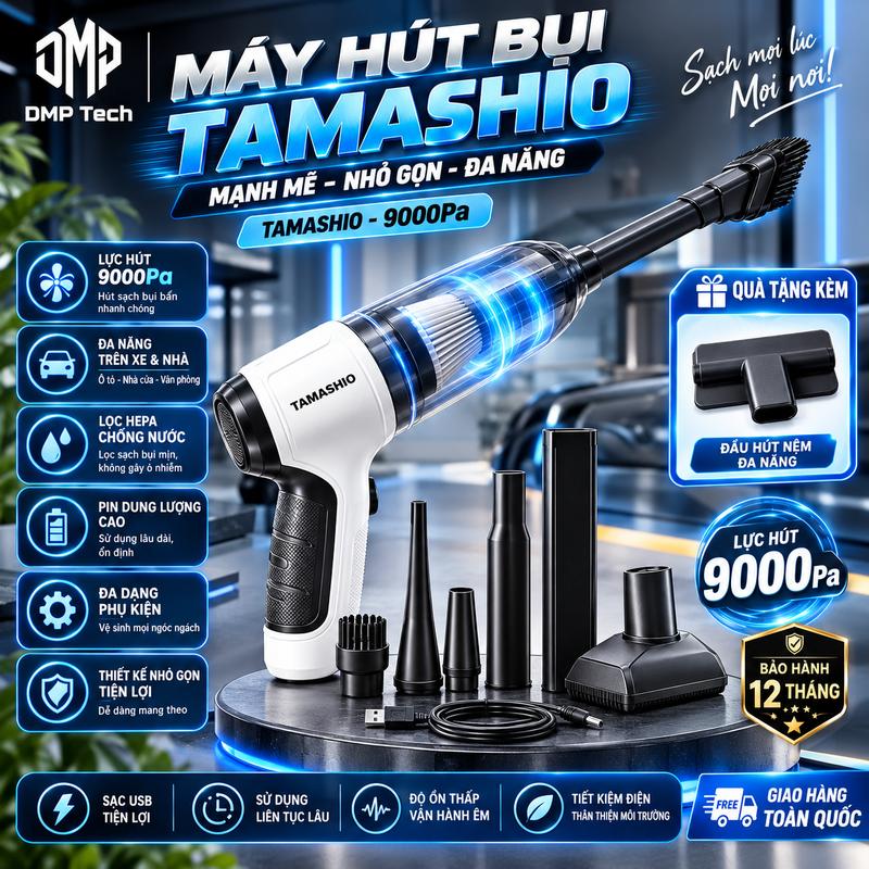 Máy Hút Bụi Cầm Tay TAMASHIO Không Dây Nhật Bản, Hút Giường Nệm, Lông Chó Mèo, Máy Hút Bụi Ô Tô Làm Sạch