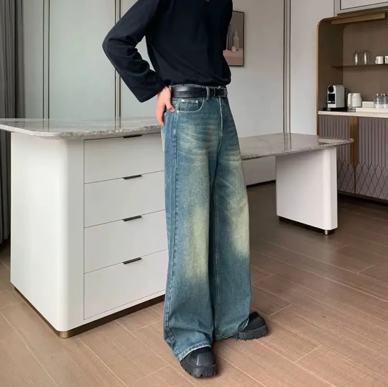 (UNISEX) Celana Jeans Wide Leg Wisker Lebar Gombrong Skena Black -Basic Baggy Pants Hitam - Panjang Pria Denim Straight - Non  Stretch - Non  Slim Fit 7