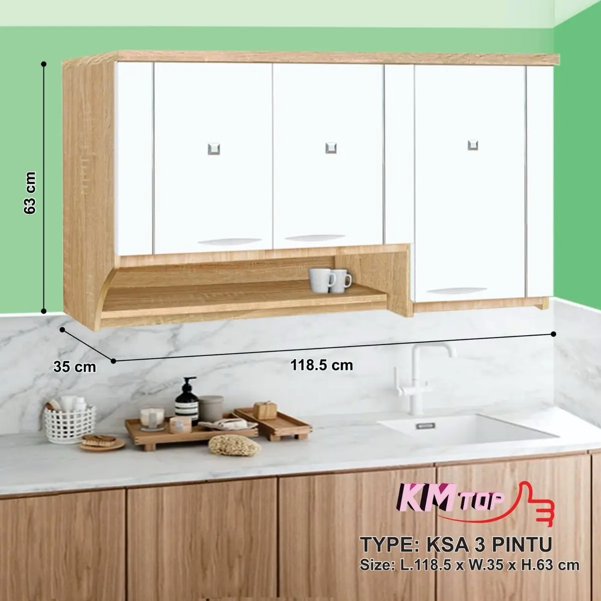 Kitchen set minimalis / Rak dapur / Lemari dapur / Rak dinding atas 2 / 3 pintu KSA F/S F/L KMTop Furniture