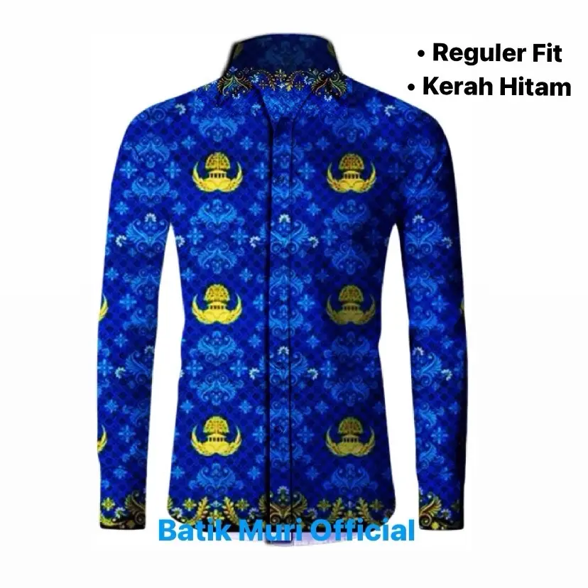 Batik KORPRI Pria Wanita Kerah Hitam Baru Full Furing Katun Halus C40S Lengan dan Kerah Hitam Tumpal Baju
